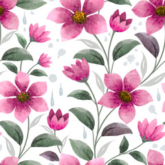 Seamless floral pattern design with pink lily flowers, leaves, and vintage texture