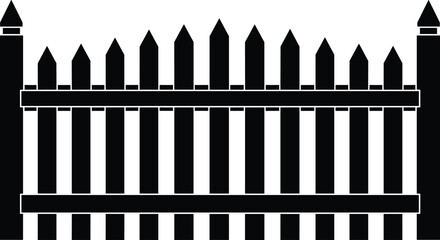 Wooden fence silhouette vector illustration, garden boundary security design, outdoor property barrier for house yard, farm landscape and privacy protection