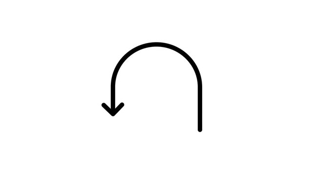 Minimalist U Turn Arrow Icon Animation on White Background.
