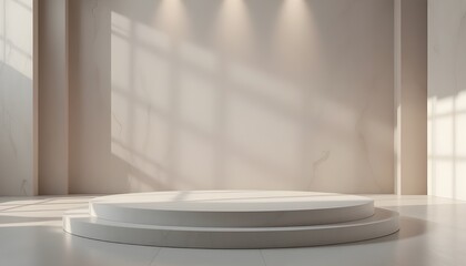 Fototapeta premium Empty podium with soft shadow, premium lighting, clean background, 3D render