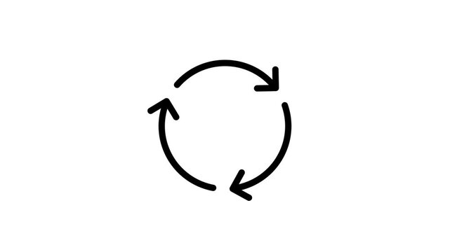 Simple Black Refresh Icon Looping Animation on White Background.