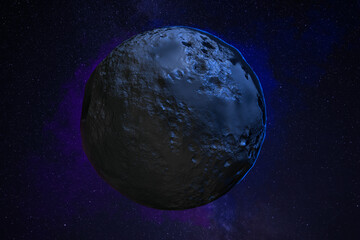 Celestial body with textured surface in space