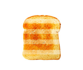 Toast bread slice with grill marks isolated on white
