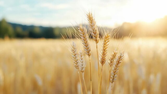 Golden wheat stalk field harvest sunlit harvest wheat stalk cereal crop grain field agriculture