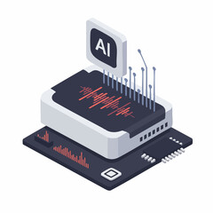 Isometric Detailed Artificial Intelligence Chip with Wires Technology Illustration