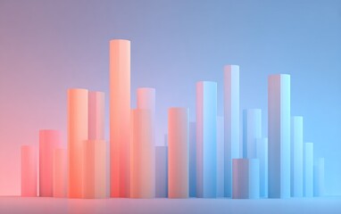 Abstract 3D rendering of cylindrical shapes, gradient lighting, pastel colors, and depth