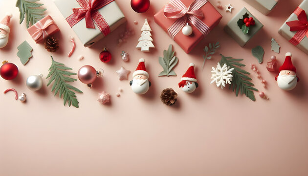 Minimal Christmas Background with Gift Wrapping Elements and Cute Holiday Decor