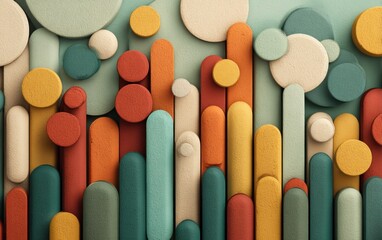 Abstract 3D composition of colorful rounded shapes with textured surfaces