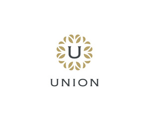 Premium monogram letter U initials logo. Universal symbol icon  design. Luxury abc leaf logotype.
