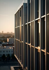 Fototapeta premium Modern Office Building Facade at Golden Hour