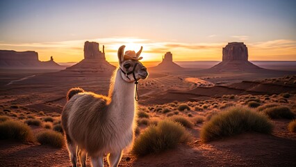 Obraz premium Clean isolated studio style llama american animal fluffy wool full body neutral background minimal modern design element for poster banner branding mockup advertising