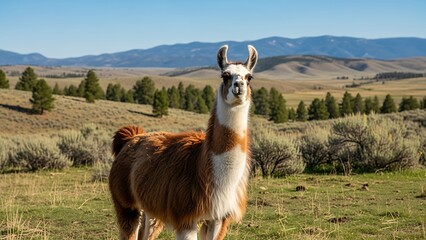 Obraz premium Documentary nature style llama american mammal wildlife south america andes highland traditional rural culture authentic travel destination visual for tourism content