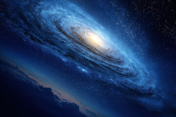 A Majestic Spiral Galaxy Illuminating the Cosmic Canvas with Stars and Nebulae, Showcasing the Wonders of the Universe from a Celestial Perspective