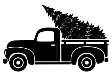 Old Pickup Truck Delivering Christmas Tree &mdash; Holiday Tree Market Transport Vehicle