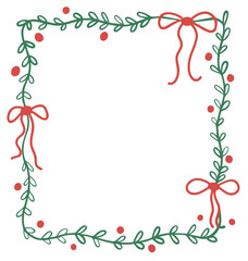 Christmas square wreath frame with greenery branches bows and berries