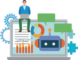 人工知能を使って仕事をする男性