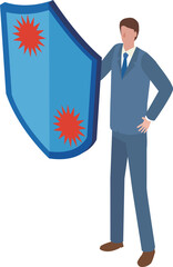 盾で身を守るビジネスマン