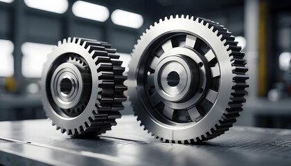 Two Metal Gears Interlocking on a Table.