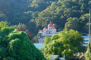 Red‑Domed Building among Trees