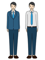 Full body illustration of two professional men in business suit and shirt and tie standing