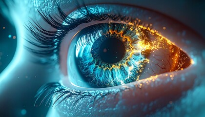 3D Medical Illustration of Human Eye with Cancer Cells and Disease Concept