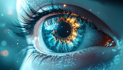 3D Medical Illustration of Human Eye with Cancer Cells and Disease Concept