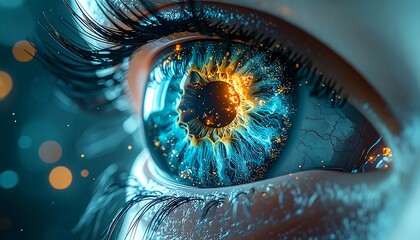 3D Medical Illustration of Human Eye with Cancer Cells and Disease Concept