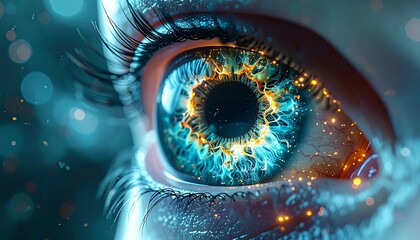 3D Medical Illustration of Human Eye with Cancer Cells and Disease Concept