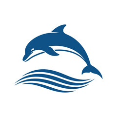 Fototapeta premium Blue Dolphin Leaping Over Waves Illustration.