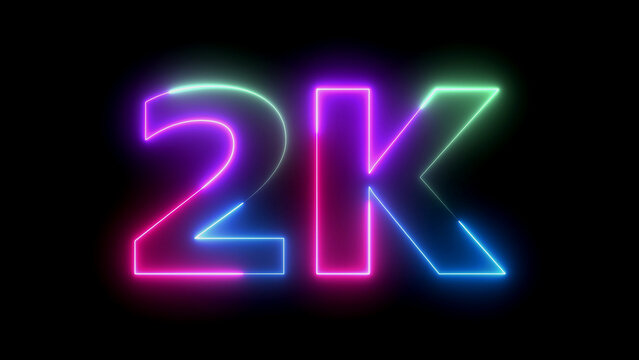 2k text neon light effect on black background