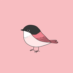 Cute Cartoon Bird Illustration on Pink Background.