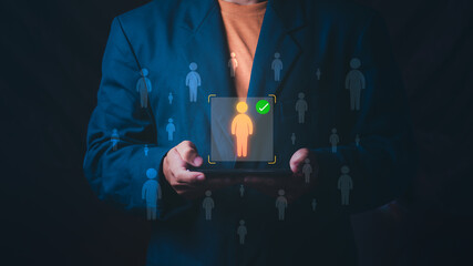 Modern technology based employee selection for recruitment, human resource management, or candidate evaluation in the hiring process concepts of human resource technology and workforce optimization.