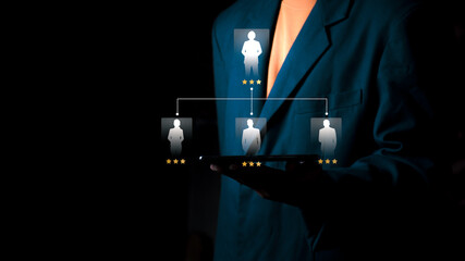 Digital HR Management, Employee Structure Chart with Competencies and Team Analysis, Team Structure Concepts for Planning, Business Management, and Data Driven Workforce Planning.