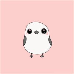 Cute White Bird with Big Eyes on a Pink Background.