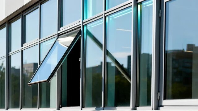 Medium shot focusing on insulated glass panels in a building facade showcasing energyefficient construction and thermal protection in contemporary architecture.