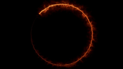 Fiery circle ring portal with dark background
