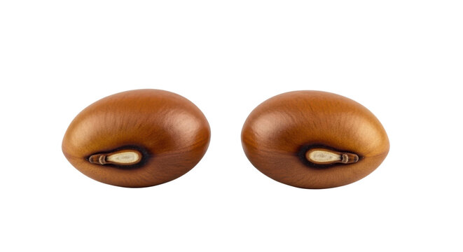Two brown kidney beans with dark hilum on black background macro oval seed, Isolated On Png Transparent Background