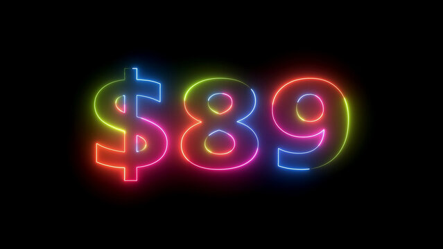 Neon light 89 dollar price tag animation