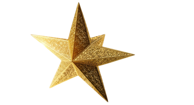 Ornate Golden Star Ornament with Intricate Swirl Patterns on Black decoration, Isolated On Png Transparent Background - Powered by Adobe