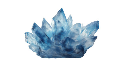 Fototapeta premium Blue Ice Crystal Cluster Isolated on Transparent Background, Shiny Frozen Mineral Formation, Abstract Natural Crystal for Fantasy, Magic, Luxury and Sci-Fi Design