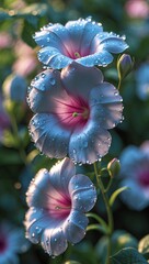 Morning Glory Flower radiant mobile wallpaper showcasing fresh climbing vines, pastel blossoms, smooth morning glow, delicate textures, and calming floral elegance