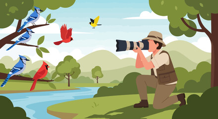 Wildlife Photographer Capturing Birds in Nature.