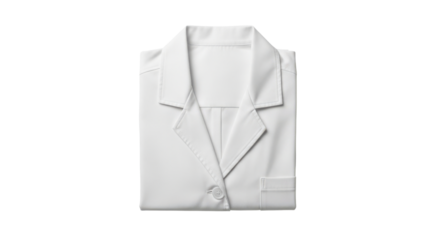 Folded white lab coat with button and pocket detail on black background clothing, Isolated On Png Transparent Background