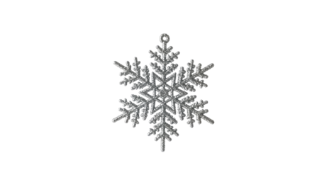 Glittery silver snowflake ornament on black background decoration, Isolated On Png Transparent Background