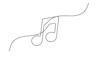 Music note continuous one line drawing on white background