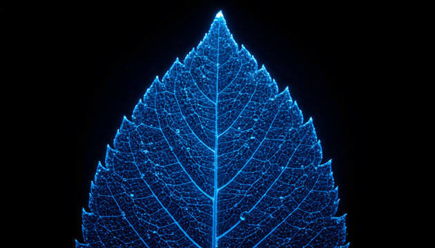 Electric Blue Skeleton Leaf on Black