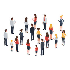 Fototapeta premium Diverse Group of Isometric Business People Standing and Interacting.