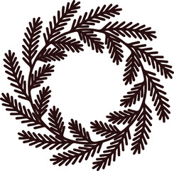 Brown pine branch wreath on transparent background for decoration