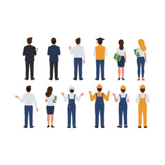 Diverse group of people representing various professions and backgrounds standing together.