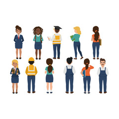 Diverse group of people representing various professions and educational backgrounds standing together.